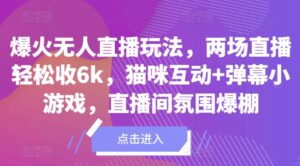 爆火无人直播玩法，两场直播轻松收6k，猫咪互动+弹幕小游戏，直播间氛围爆棚!-网创资源