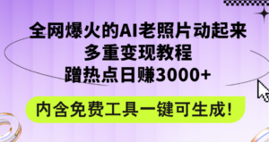 （12160期）全网爆火的AI老照片动起来多重变现教程，蹭热点日赚3000+，内含免费工具-网创资源