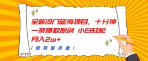 全新冷门蓝海项目，十分钟一条爆款原创，小白轻松月入过w+(附完整渠道)-网创资源