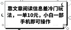 靠文章阅读信息差冷门玩法，一单10元，小白一部手机即可操作-网创资源