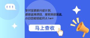 支付宝最新分成计划，最新蓝海项目，独家高级玩法，小白也能轻松月入1w+-网创资源