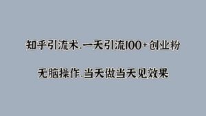 知乎引流术，一天引流100+创业粉，无脑操作，当天做当天见效果-网创资源
