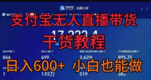 支付宝无人直播带货干货教程，日入几张， 小白也能做-网创资源