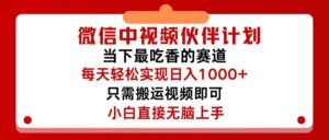 （12017期）微信中视频伙伴计划，仅靠搬运就能轻松实现日入500+，关键操作还简单，…-网创资源