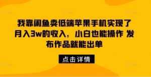 我靠闲鱼卖低端苹果手机实现了月入3w的收入，小白也能操作 发布作品就能出单-网创资源