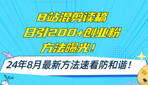 （11975期）B站混剪读稿日引200+创业粉方法4.0曝光，24年8月最新方法Ai一键操作 速…-网创资源