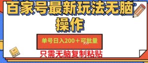 （11909期）百家号 单号一天收益200+，目前红利期，无脑操作最适合小白-网创资源