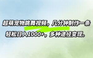 超萌宠物跳舞，几分钟制作一条视频，轻松日入1k，多种变现方式-网创资源