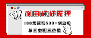（11859期）利用杠杆100元撬动500+创业粉，单日变现5位数-网创资源