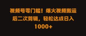 视频号零门槛，爆火视频搬运后二次剪辑，轻松达成日入 1k+【揭秘】-网创资源