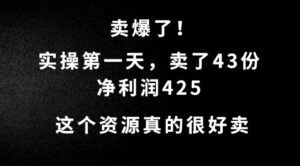 这个资源，需求很大，实操第一天卖了43份，净利润425【揭秘】-网创资源
