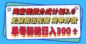 （11811期）淘宝视频分成计划2.0，无脑搬运视频，单号轻松日入300＋，可批量操作。-网创资源