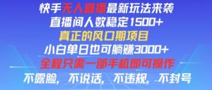 （11792期）快手无人直播全新玩法，直播间人数稳定1500+，小白单日也可躺赚3000+，…-网创资源
