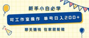 新手小白必学 可工作室操作 单号日入2张 聊天赚钱 在家就能做-网创资源