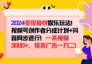 2024变现最快娱乐玩法，视频号创作者分成计划+抖音同步进行，接条广告一万二!-网创资源