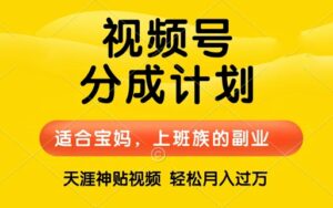视频号分成计划，天涯贴视频，赚收益，轻松月入过万，操作简单，适合宝妈，上班族-网创资源