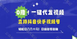 0撸抖音快手视频号一键代发视频，轻松日入几十元，日结多号多撸-网创资源