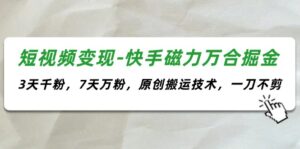 （11691期）短视频变现-快手磁力万合掘金，3天千粉，7天万粉，原创搬运技术，一刀不剪-网创资源