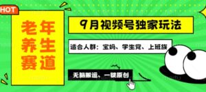 视频号最新玩法，老年养生赛道一键原创，多种变现渠道，可批量操作-网创资源