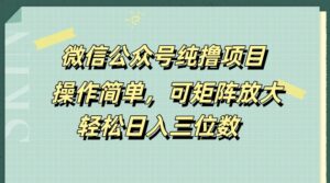 微信公众号纯撸项目，操作简单，可矩阵放大，轻松日入三位数-网创资源
