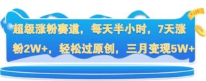 超级涨粉赛道，每天半小时，7天涨粉2W+，轻松过原创，三月变现5W+-网创资源