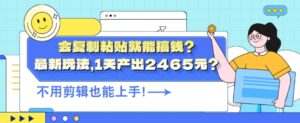 会复制粘贴就能搞钱?最新玩法，1天产出2465元?不用剪辑也能上手-网创资源