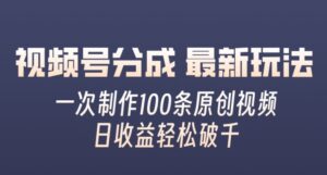 视频号分成最新玩法，一次无脑制作100条原创视频，收益轻松破千，适合小白-网创资源