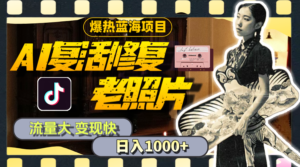 （11596期）暴热蓝海项目，AI复生修复老照片，流量多 转现快 一天收益1000 实例教程 素材内容-网创资源