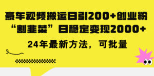 （11573期）豪车视频搬运日引200+创业粉，做知识付费日稳定变现5000+24年最新方法!-网创资源