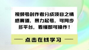 视频号创作者分成项目之情感赛道，暴力起号，可同步多平台，看懂即可操作!-网创资源