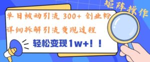 单日被动引流 300+ 创业粉，轻松变现1w+，矩阵操作详细拆解引流变现过程-网创资源