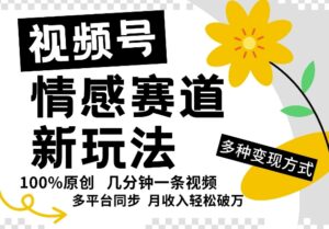 视频号情感赛道全新玩法，5分钟一条原创视频，操作简单易上手，日入5张-网创资源