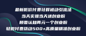 最新低价付费社群日引500+高质量精准创业粉，当天实操当天进创业粉，日轻松变现5K+-网创资源