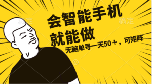 （11452期）会玩智能手机就能做，单账号一天上限五十 任务无上限，做就有-网创资源
