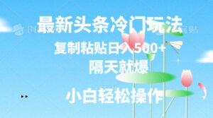 （11414期）最新头条小众游戏玩法，第二天就爆，拷贝日入500-网创资源