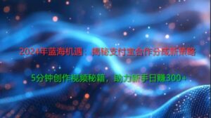 2024年蓝海机遇：揭秘支付宝合作分成新策略，5分钟创作视频秘籍，助力新手日赚3张+轻松变现-网创资源
