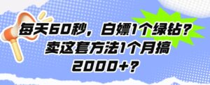 每天60秒，白嫖1个绿钻?卖这套方法1个月搞2000+?-网创资源