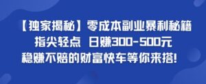 【独家揭秘】零成本副业暴利秘籍：指尖轻点，日赚几张，稳赚不赔的财富快车等你来搭-网创资源