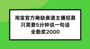 淘宝官方稀缺赛道主播招募 ，只需要5分钟说一句话， 全勤奖2000【揭秘】-网创资源