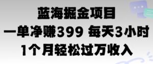蓝海暴力，一单净赚399每天30分 1个月轻松4位数收入-网创资源