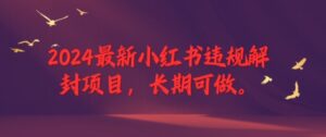 2024最新小红书违规解封项目，长期可做，一个可以做到退休的项目【揭秘】-网创资源
