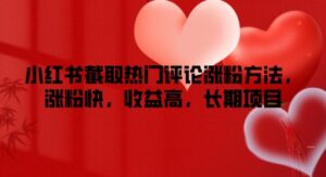 小红书截取热门评论涨粉方法，涨粉快，收益高，长期项目-网创资源