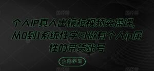 个人IP真人出镜短视频实操课，从0到1系统性学习做有个人ip属性的带货账号-网创资源