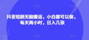 抖音短剧无脑搬运，小白都可以做，每天两小时，日入几张-网创资源