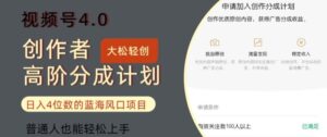 视频号4.0创作者高阶分成计划，日入四位数的风口项目，普通人也能轻松上手-网创资源