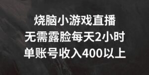 烧脑小游戏直播，无需露脸每天2小时，单账号日入400+【揭秘】-网创资源