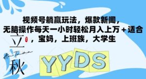 视频号躺赢玩法，爆款新闻，无脑操作每天一小时轻松月入上万+适合，宝妈，上班族，大学生-网创资源