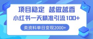新项目平稳，越干越香，小红书的一天精准引流方法100 ，卖材料单日转现2k-网创资源