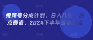 微信视频号分为方案，日入多张，网络热点跑道，2024后半年优选新项目-网创资源