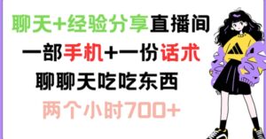 闲聊 心得分享直播房间 一部手机 一份销售话术 说说话吃点物品 两小时700 【揭密】-网创资源